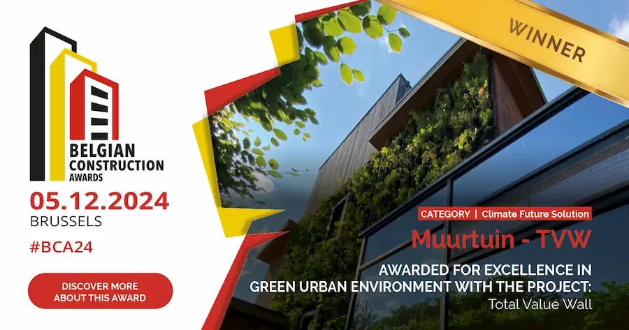 Muurtuin wint Climate Future Solution Award op de Belgian Construction Awards 2024